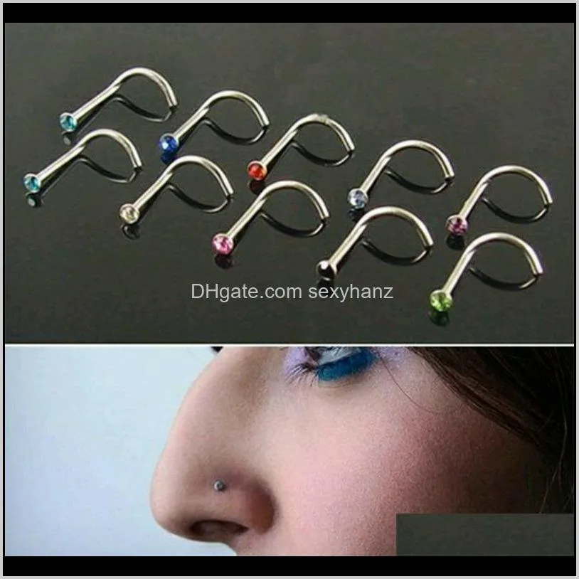 screws nose studs nose ring gem mixed color body piercing jewelry 316l stainless steel 100pcs/lot