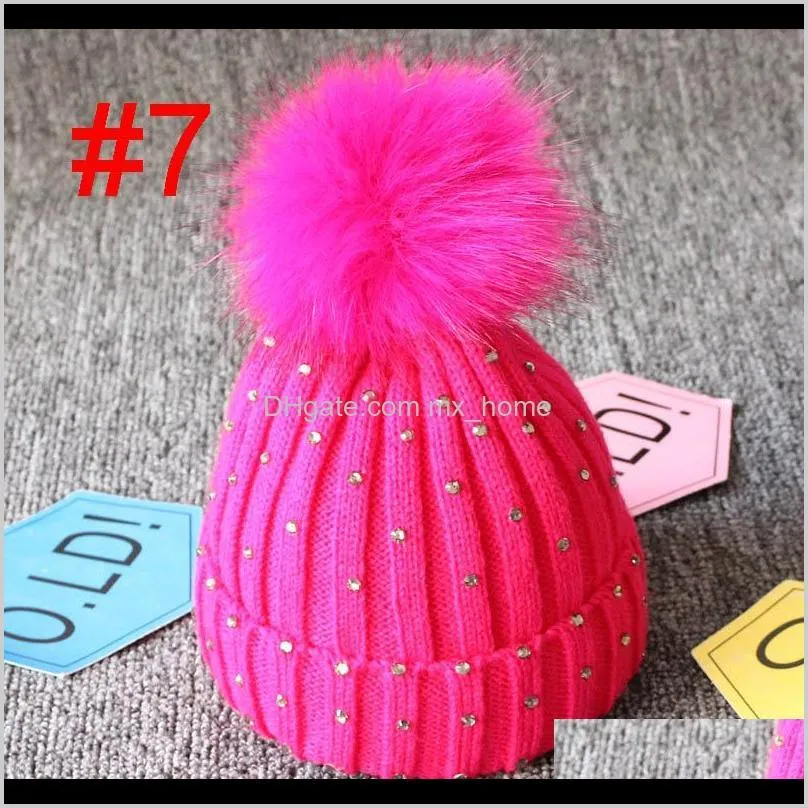 cute infant baby knit cap baby girls crochet hats kids designer sequins fur pompom solid caps outdoor slouchy beanies toddler baby