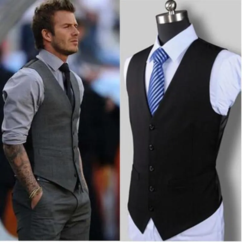 Herrvästar Slim Fit Mens Suit Vest Casual Man Svart Grå Formal Businss Arrival Male Waistcoat Gilet Homme