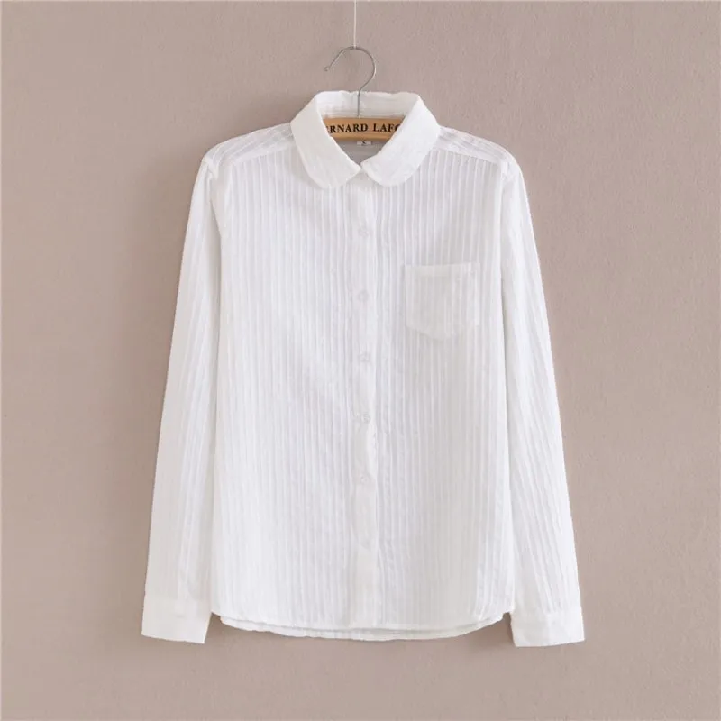 100% Cotton Shirt High Quality Women Blouse Autumn Long Sleeve Solid White Shirts Slim Female Casual Ladies Tops 210419