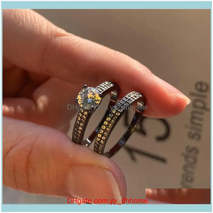 Luxury Female White Round Crystal Jewelry Rose Gold Silver Color Wedding Rings For Women Cute Bridal Zircon Engagement Ring Set