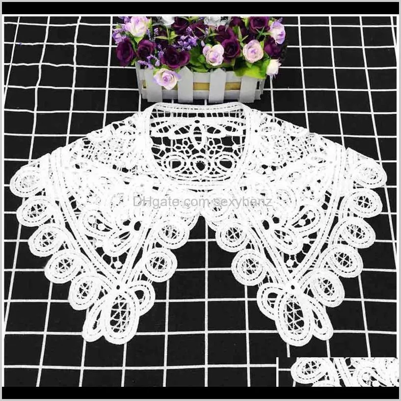 white milk silk big collar flower korean women`s hollow lace detachable lapel shirt fake collar women clothes acc qyltyw