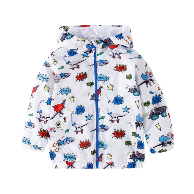 Jumping Metrów Przyjazd Dzieci Jesień Wiosenne Kurtki Płaszcze Z Dinozaurami Print Zipper Chłopcy Dziewczyny Znosić Bluzy Kids 210529