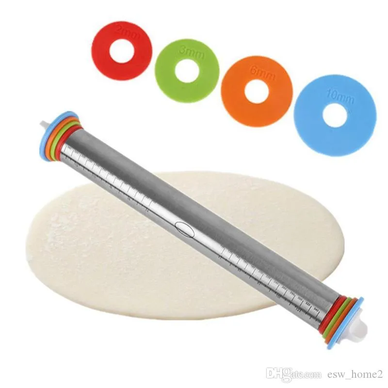 Stainless Steel Rolling Pin Adjustable Discs Non-Stick Removable Rings Dough Dumplings Useful Noodles Pizza Baking Tools