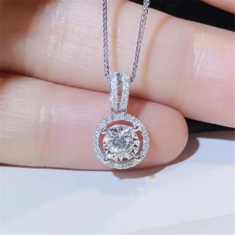 2021 Top vente de bijoux de luxe pendentif cercle en argent sterling 925 coupe ronde topaze blanche CZ diamant pierres précieuses éternité fête femmes mariage clavicule collier cadeau