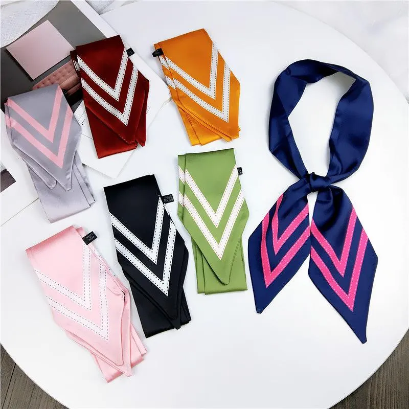 Schals 2021 Twill Seidenschal für Frauen vielseitiger Streifen imitiert Neckerchief All-Match-Männer und Krawattendekoration 5x95cm