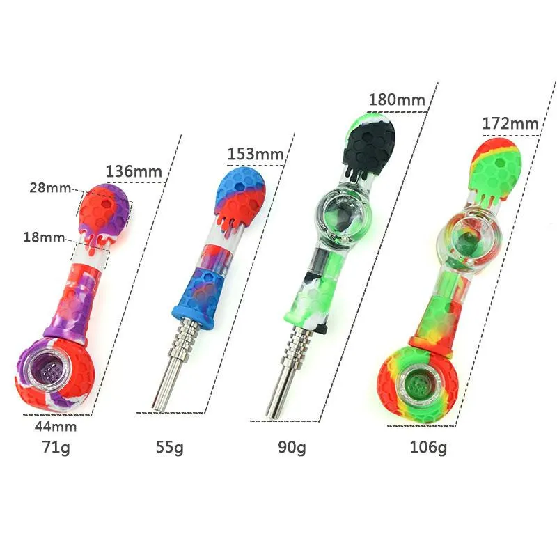smoking Mini Spoon Hand Pipe Colorful Small Pyrex Oil Burner Glass Straight Tube 4 in 1 Colored Pipes