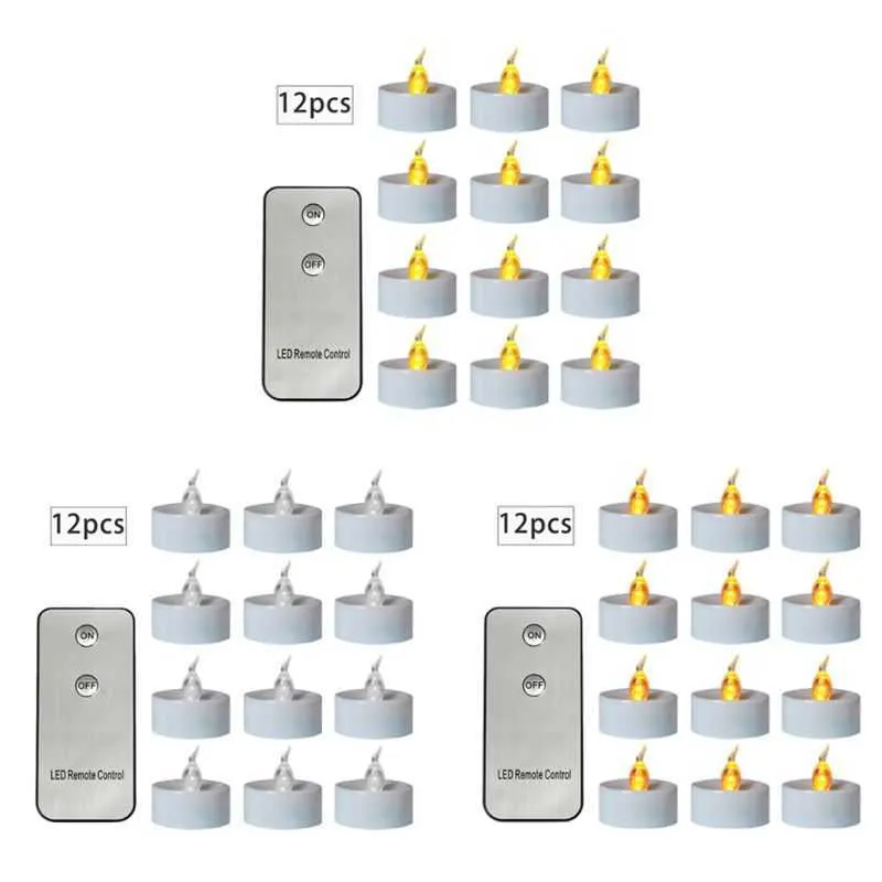 12個のちらつきLEDのリモコンのフレームレスの電気ティーライト210702