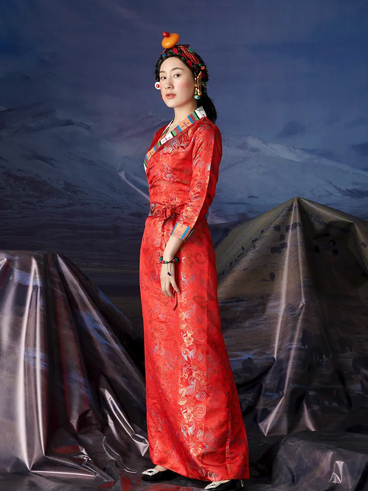 tibetan traditional dress designer Tibetan ethnic clothing: Red and Blue Zhuoma Living for Girls, Perfect for Spring and Autumn Holidays, made of High-Quality Cotton, Lhasa Fashion Gown