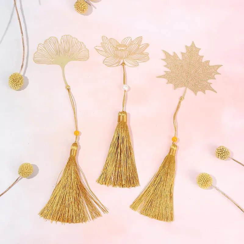 Bookmark Metal Hollow Lotus Tassel Stationery Creative Chinese Style Golden For Book Accessories Office School Supplies