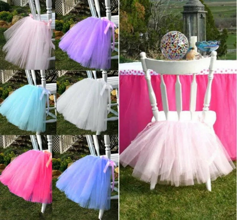2021 In Stocks Different Colors Wedding Chair Covers Elegant Tulle Tutu