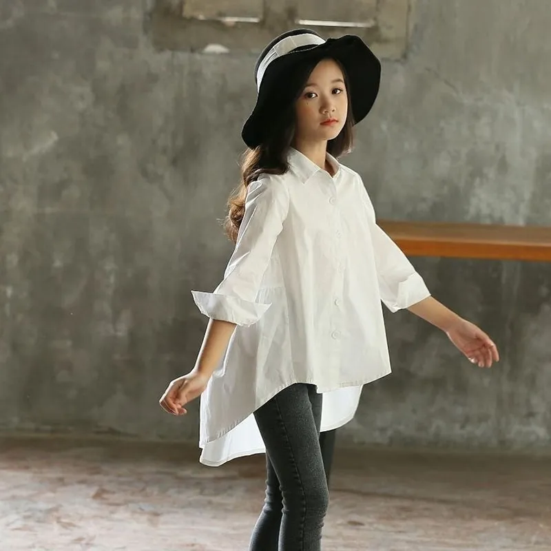 2021 Spring Back To School Clothing Blouses Teen Girl Shirt Long Sleeve White Yellow Autumn Kids Children's Shirts Girls Blouse 210331