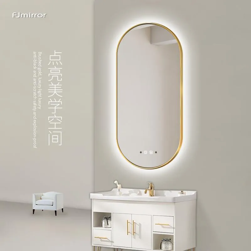 Miroirs Miroir intelligent Écran tactile Mural Salle de bain à induction du corps humain avec lampe Désembuage des toilettes