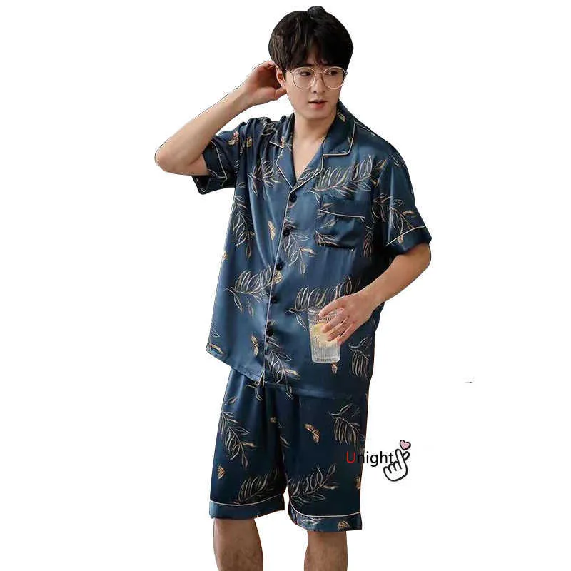 M 5XL Men Summer Pajama Sets Man Plus Size Silk Pajamas Shirt And Shorts Set Pants Satin Sleep Wear Pijamas Pyjama Mujer 4x Pajama Shirt And Shorts Set 210901 From Dou08 19.3