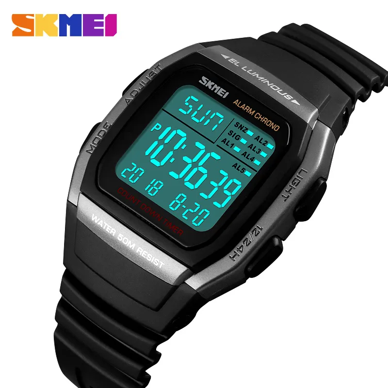 SKMEI Digitale Dual Time Sport Mens Horloges Chrono Countdown Heren Polshorloge Casual Outdoor Mannelijke Klok Lichtgevende Montre Homme 1278 X0524