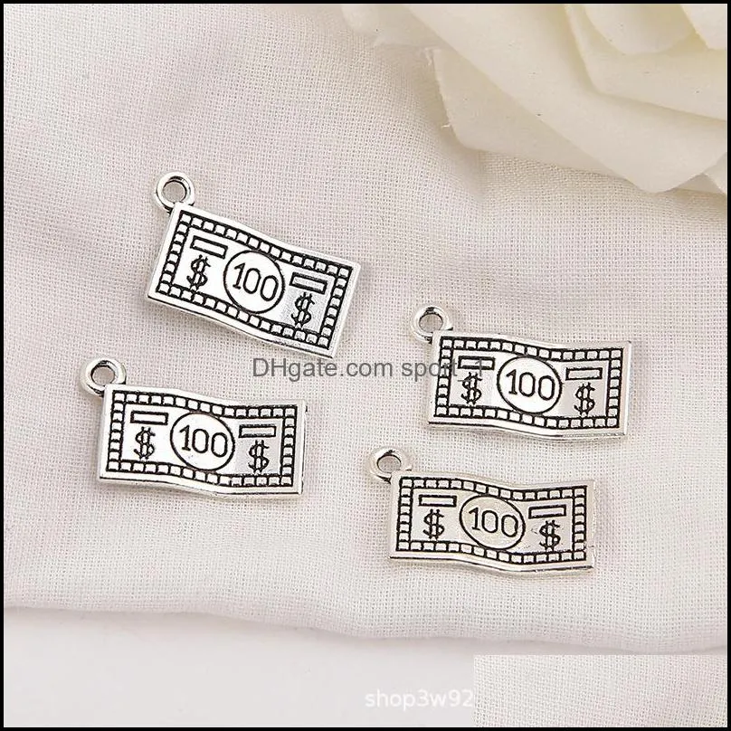 80pcs Charms 100 dollars money 10*19mm Antique Making pendant fit,Vintage Tibetan Silver,DIY Handmade Jewelry 396 T2