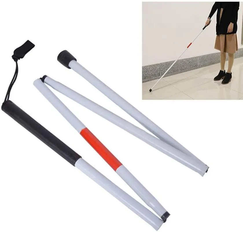 Trekking Poles Aluminum Foldable Reflective Cane Portable Anti- Guide Walking Stick For Vision Impaired And Blind People Fold