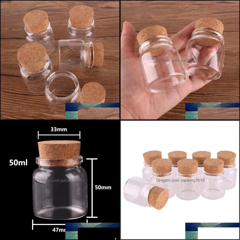 24pcs 47*50*33mm 50ml Mini Glass Wishing Bottles Tiny Jars Vials With Cork Stopper wedding gift