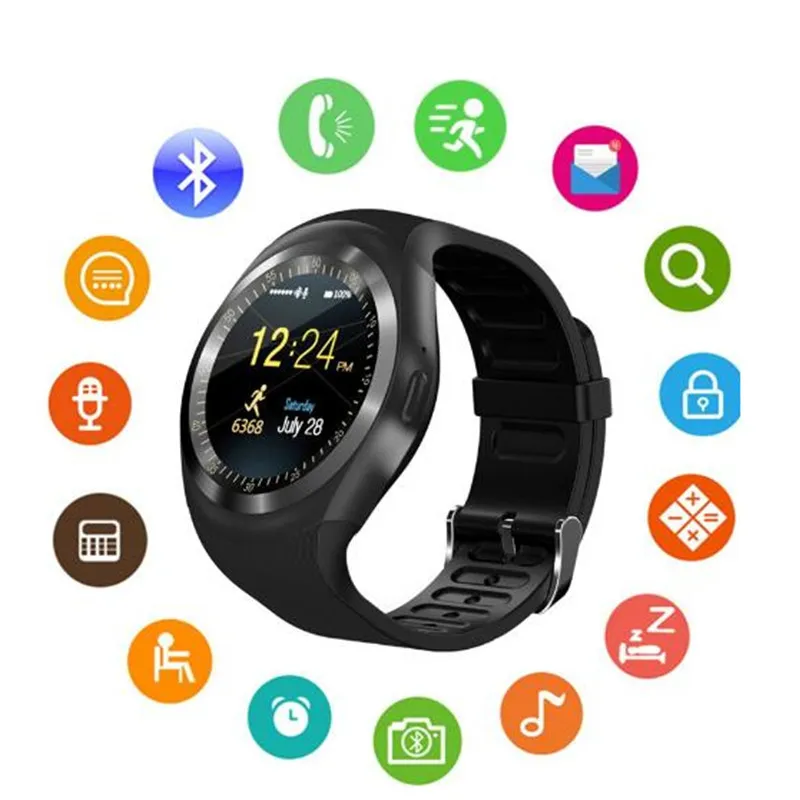 Y1 스마트 시계 Reloj Relogio Fitness Tracker 스마트 손목 시계 지원 전화 SIM TF 카메라 동기화 유월계 스마트 팔찌 안드로이드 용