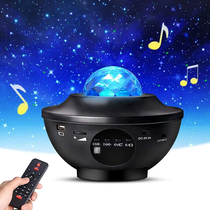 Éclairage laser Lampe d'atmosphère de projection de ciel étoilé Musique Bluetooth Télécommande USB Modèle d'eau de flamme Led Veilleuse de Noël de vacances