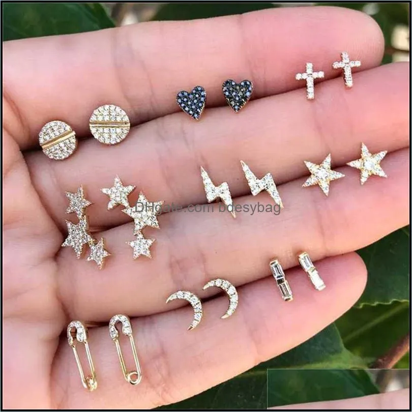 Stud Luokey Fashion Earrings For Women Statement Tiny Heart Moon Star Rhinestone Female Earings Set Minimalist Jewelry Wholesale