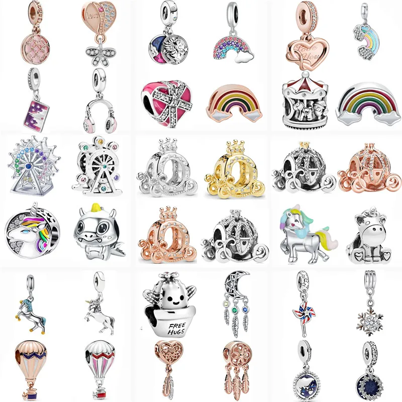 Colorful Rainbow Unicorn Blue Planet Pendant Beads Suitable for Original Pandora Small Jewelry Silver Bracelet DIY Jewelry