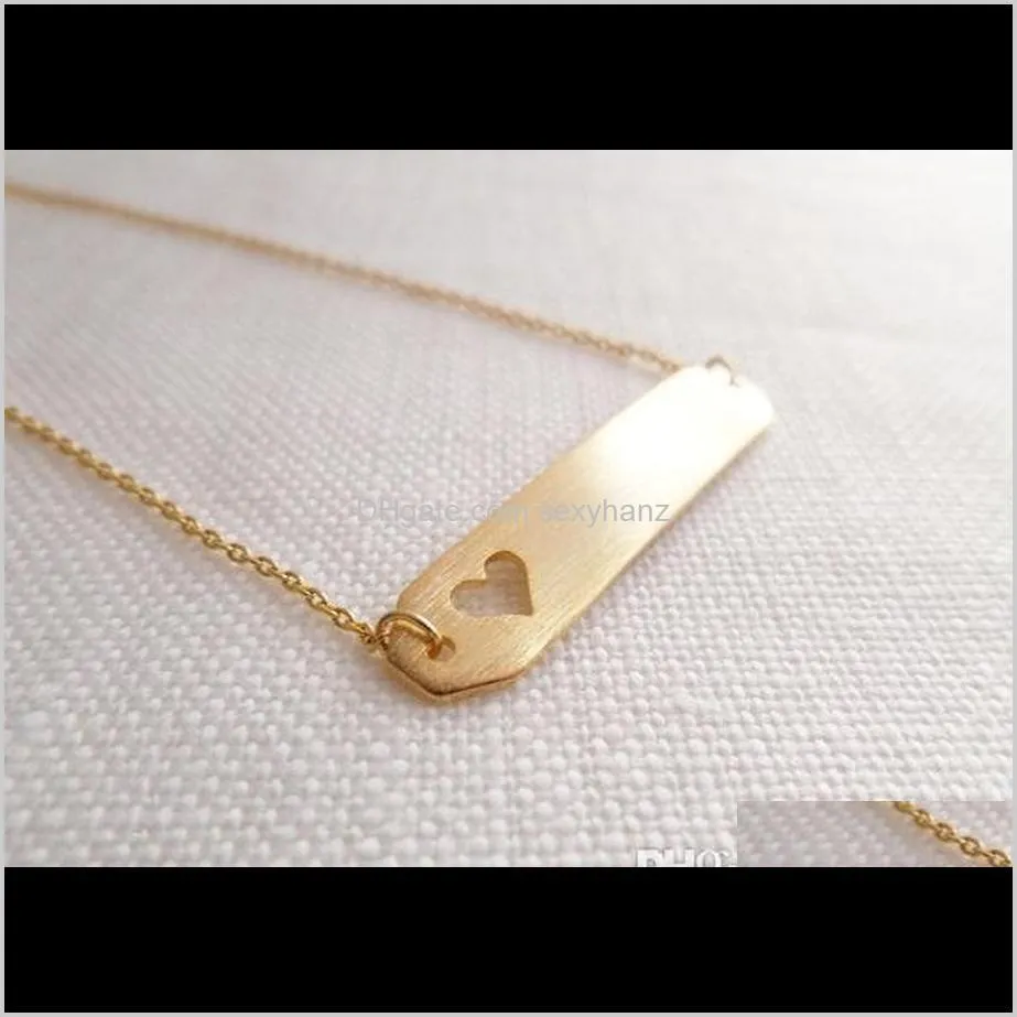 10pcs- n127 gold silver hollow out open heart necklaces simple bar with heart necklaces love heart tag necklaces for lovers couples