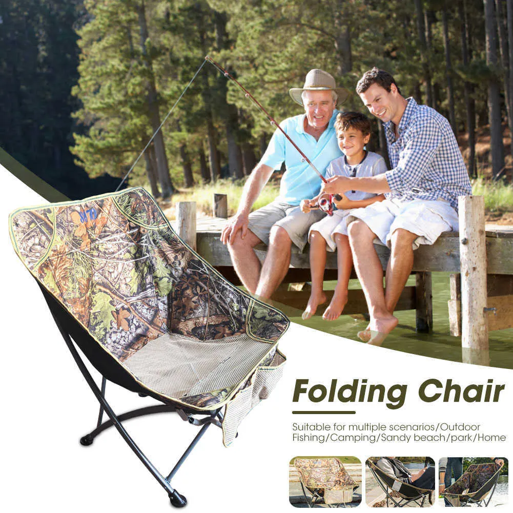 Portable Camouflage Moon Chair Fishing Camping BBQ Stool Folding Extended Hiking Seat Garden Ultralight Office Home Furniture