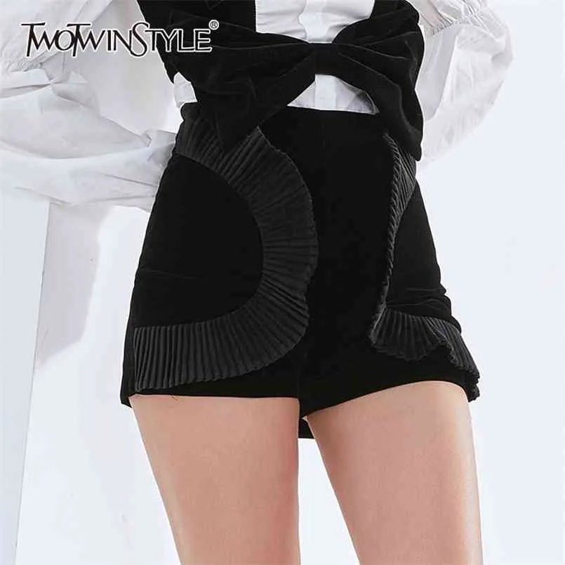 女性のための短い腰のベロアのためのセクシーなパッチワークミニマリストソリッドショーツ女性ファッション服夏210521