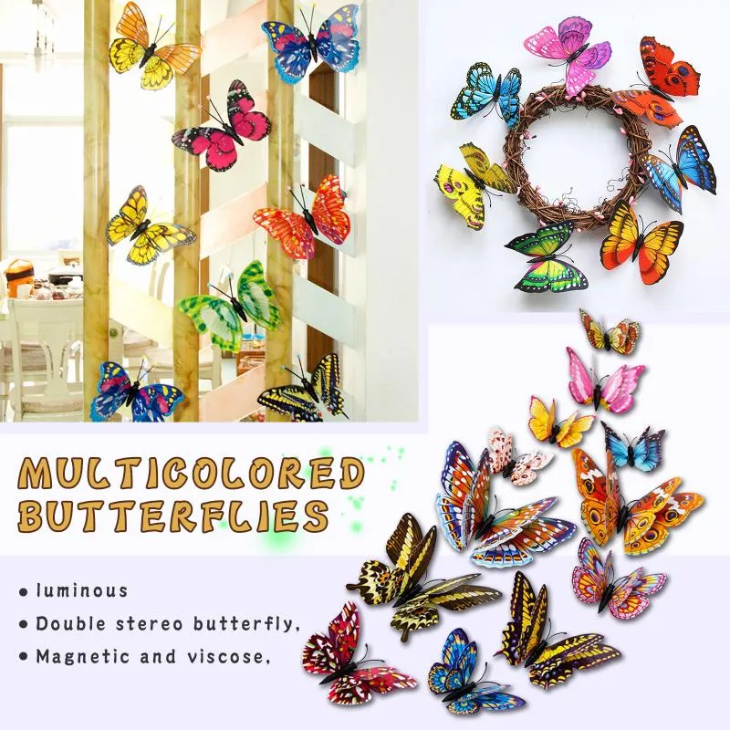 Adesivos de parede 3d borboleta removível multicolorido decalques DIY romântico casa sala de estar decoração de fundo