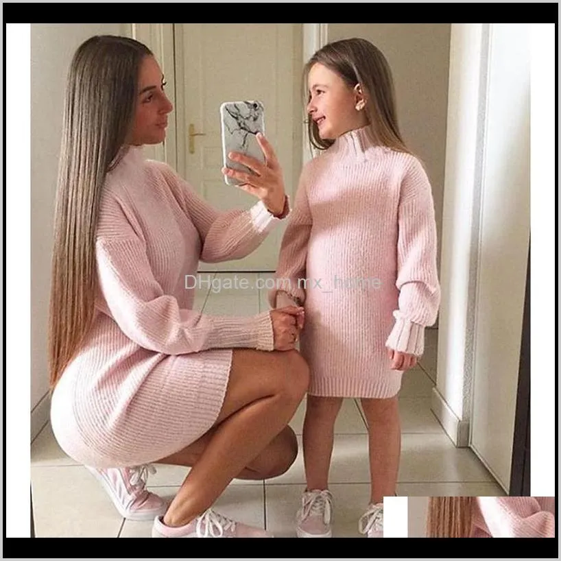 new baby girl clothes mom winter clothes solid knitted sweater dress baby girls sweaters toddler sweater kids sweaters pink 201103