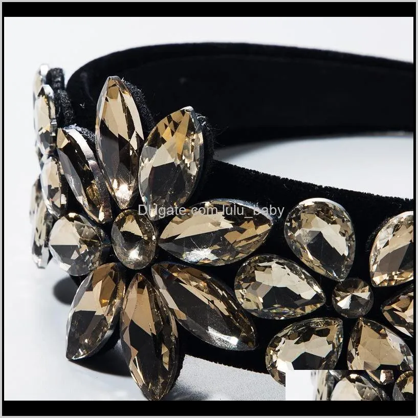 hair accessories super flash glass diamond hair band female black flannel baroque flower wide edge head band