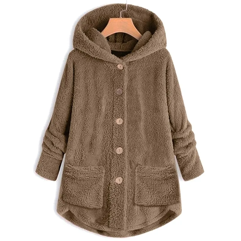 女性の冬の特大コート贅沢な長袖ウールフード付きジャケットファッション暖かいソリッドカラーボタン厚い服211104