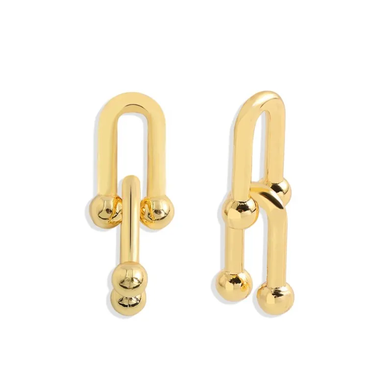Orecchini pendenti geometrici a forma di U dal design semplice per le donne Gioielli di moda Brinco in rame rotondo a cerchio color oro
