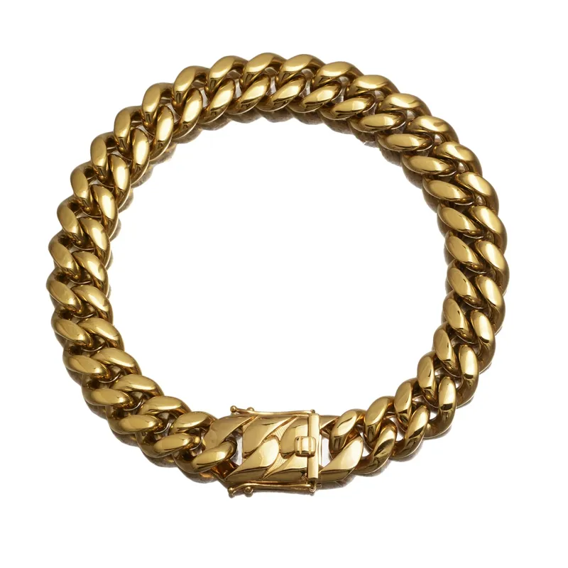 Mens Gold Cuban Link łańcuchy Hip Hop Biżuteria 22m Bracelet ze stali nierdzewnej Naszyjnik3915860