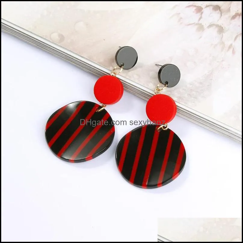 Trendy simple Round Black White fringe Drop Earrings For Women Long Acrylic stripe Tassel statement Dangle Earrings Fashion Jewelry