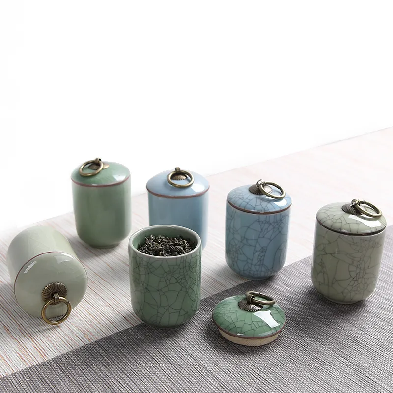 Mini Tea Containers Ge Kiln Ceramic Tea Storage Box Mini 6.3x10.1cm Food Container With Lid ...