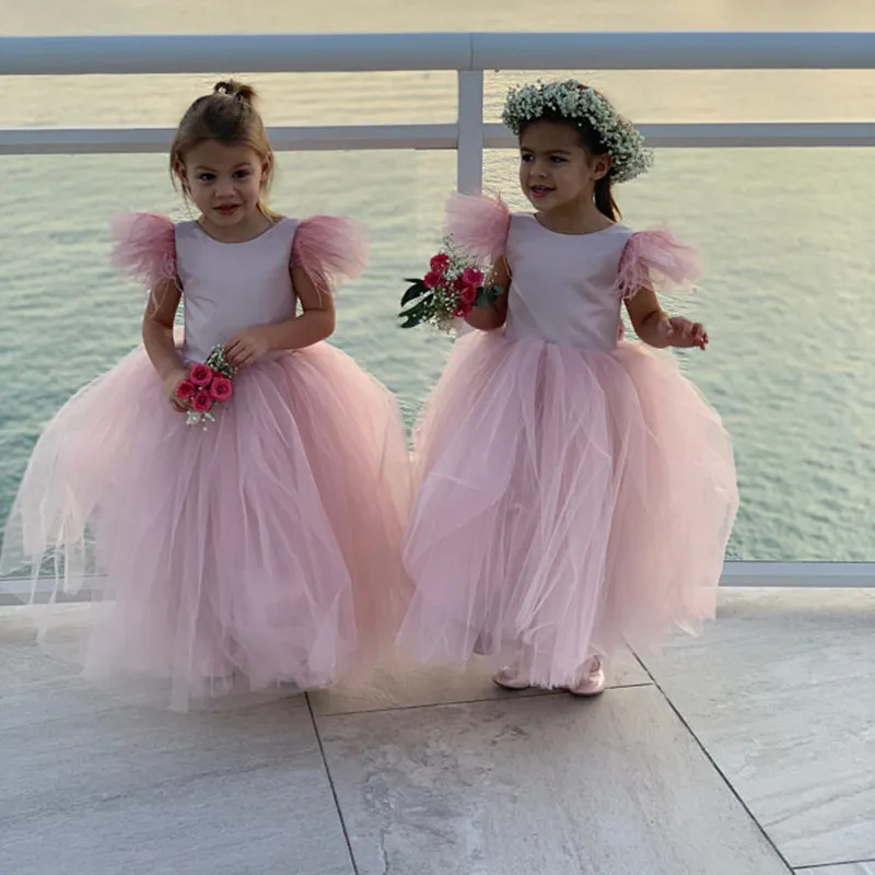 Design Flower Girls Dresses Scalloped A Line Floor Length Lilac Lace and Chiffon Junior Bridesmaid
