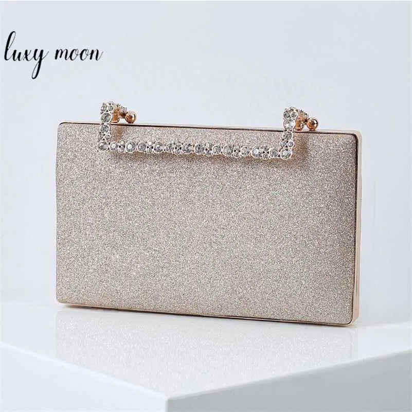 Bolsa Clutch de Casamento Glitter para Mulheres de Luxo Diamante Bolsa de Noite Bolsa de Ombro Corrente Bolsa Clutch Elegante ZD1904 211123