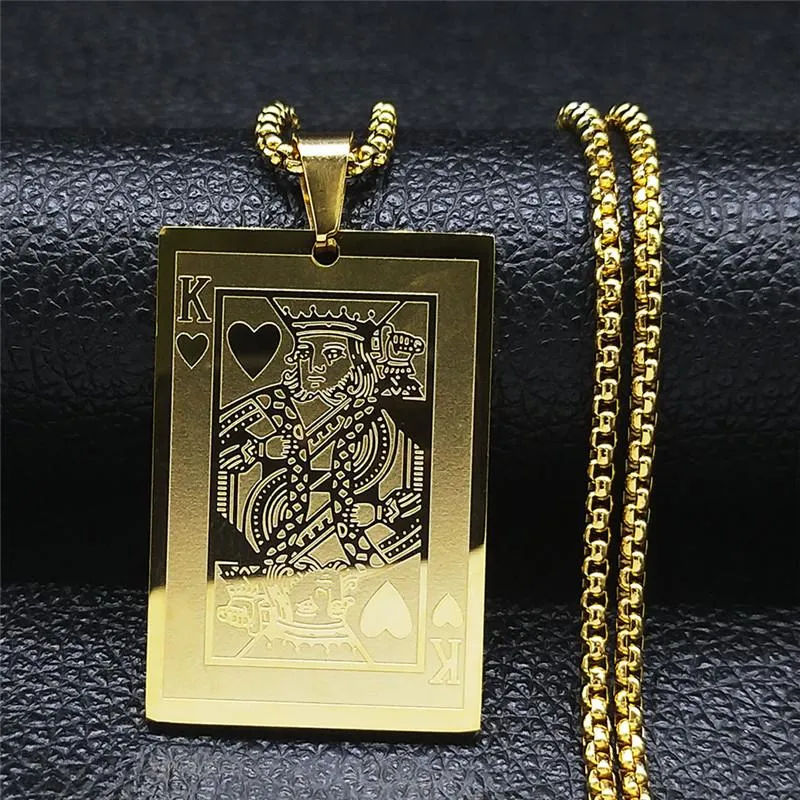 Кулон ожерелья 2021 из нержавеющей стали покер король кулон для женщин / мужчин длинные золотые цветные цепные ожерелье ювелирные изделия коллирская цепь NXH137S02