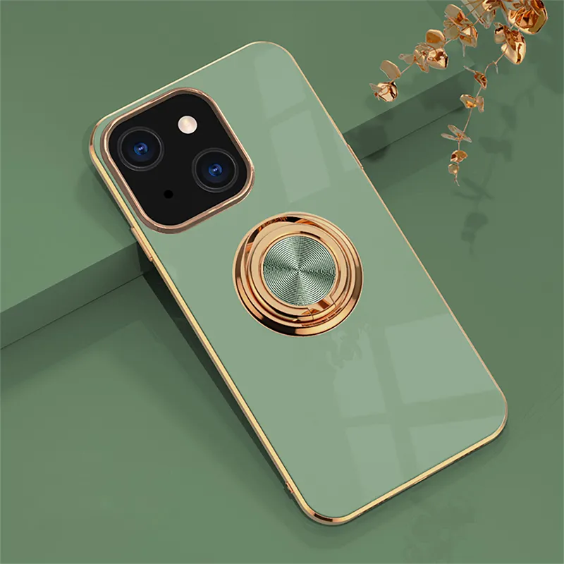 Soft Candy Plating Phone Cases voor iPhone 11 12 13 PRO MAX XS X XR 7 8 Plus SE Mini Stand Ring Siliconen Schokbestendig Cover