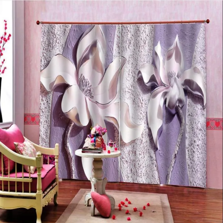 Zasłony zasłony 3D stereoskopowe okno kwiatowe Zasłony zaciemniające do salonu sypialnia dekoracja domowa fioletowy romantyczny