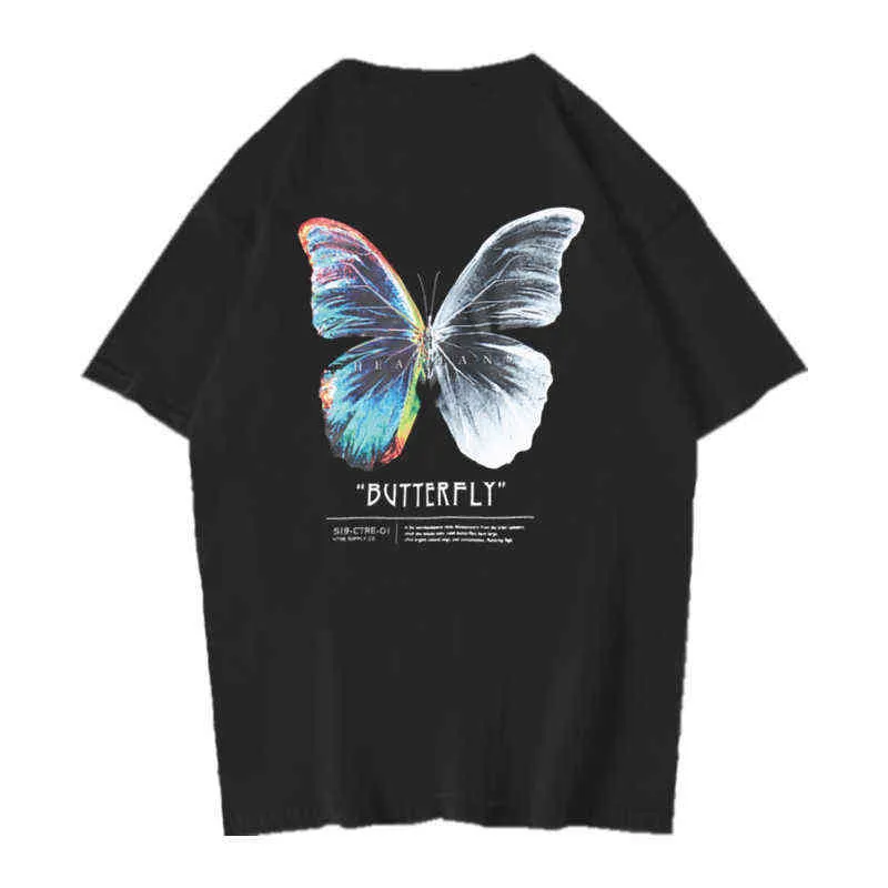 Hip Hop Oversize T Shirt Men 2021 Streetwear Harajuku Color Butterfly Tshirt Short Sleeve Cotton Loose HipHop T-Shirt Plus Size G1217