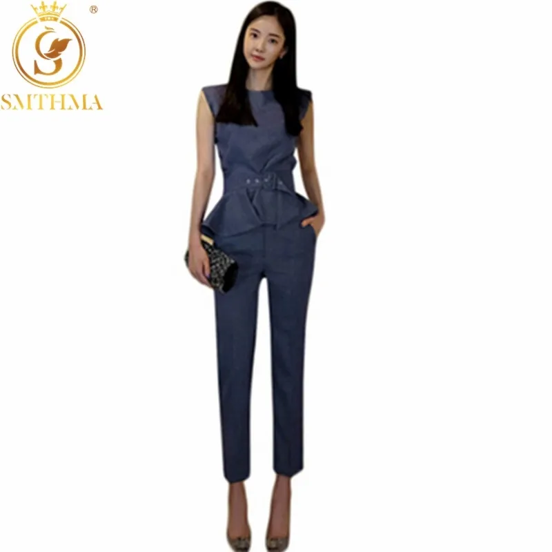 Çalışma Moda Pantolon Takım Elbise Kadınlar Için 3 Parça Set Çizgili Tops Pantolon Ofis Bayan Suit 210520