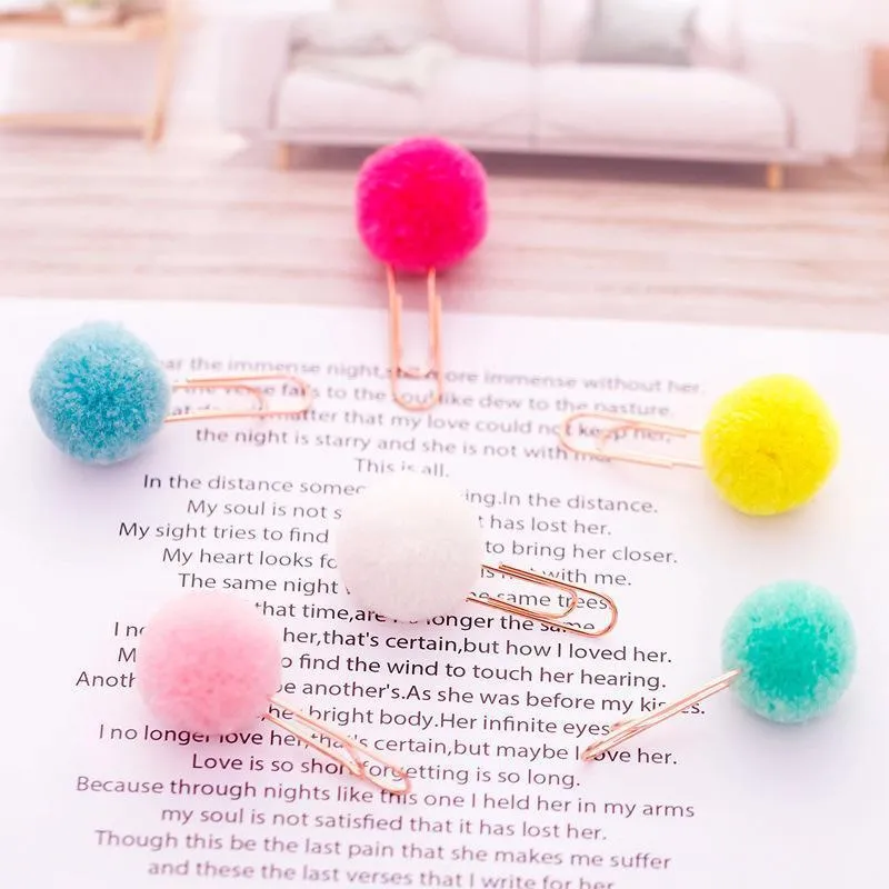 Bladwijzer (6 stks om te verkopen) Mooie paperclips ins gekleurde pluche bal Creative Candy Bookmarks Planner DIY accessoire