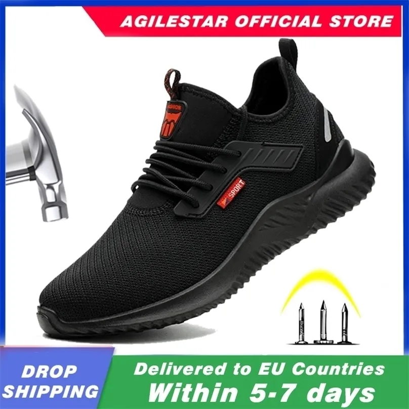 Stål Toe Safety Shoes Mens Lätt Breathable Puncture Proof Light Sneaker Non-Slip Industrial Construction Work 211217