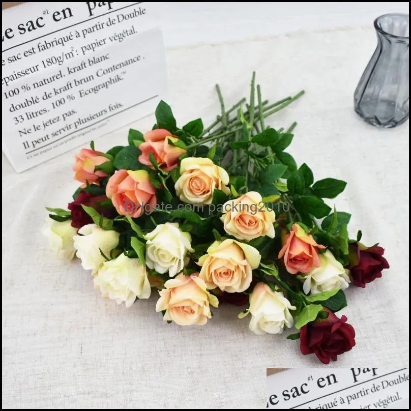 Single Stem Rose Model Single-head Silk Flower Wedding Hall Decoration Home Artificial Decorative Flowers & Wreaths