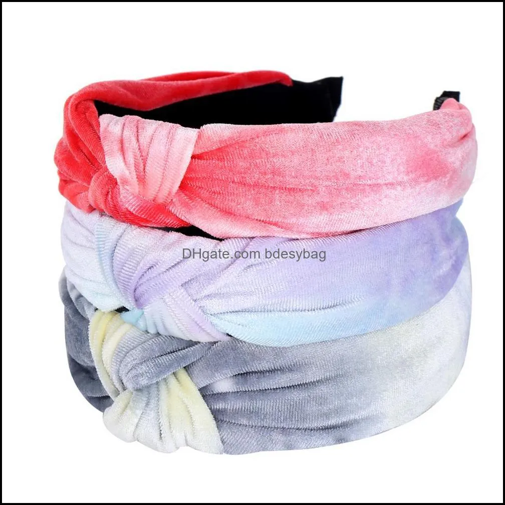 2020 Fashion Print Velvet Knot Headbands for Women Pure Handmade Girls Hairband Women Hair Accessories Wide Side Hair Band