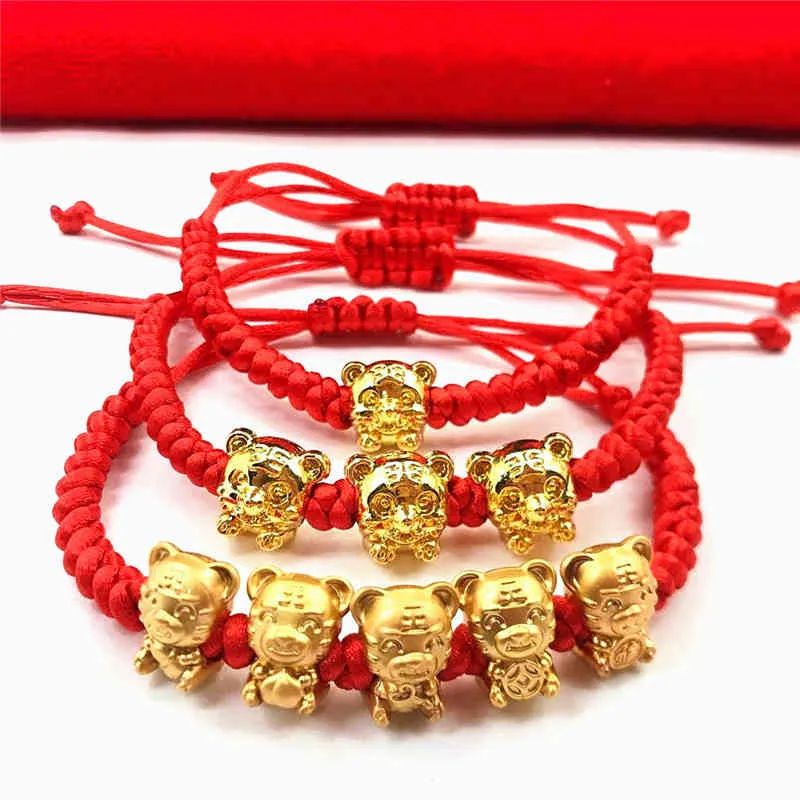 Handmade Tiger Rope Red Golden String Pixiu Bracelet Chinese New Year