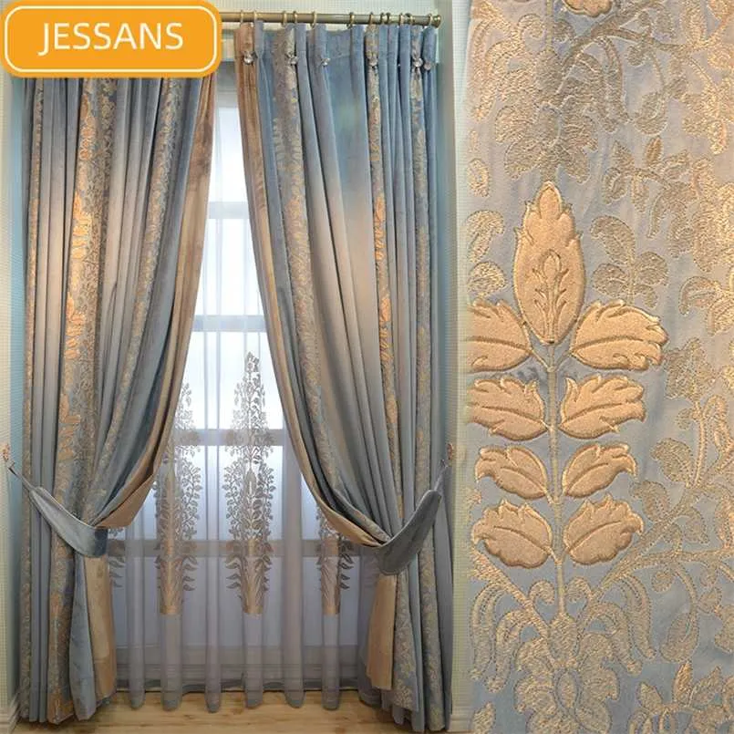 luxury Splicing Chenille beautiful American Luxurious French Curtain for Living Room Bedroom Neo-Classical Velvet Curtain 211203